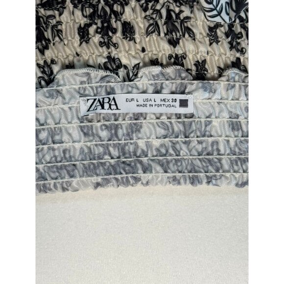 Zara Women Size L Smocked Floral Strapless Peplum Top With Striped Hem - Picture 5 of 6